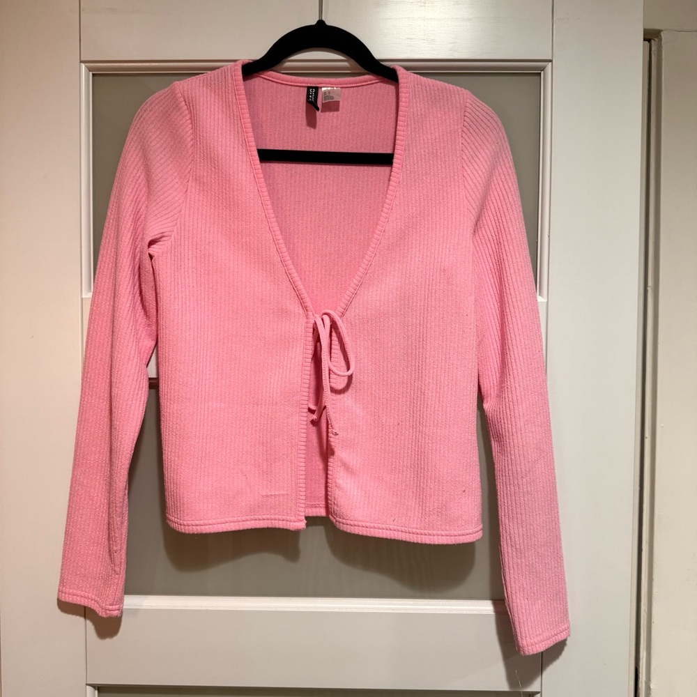 H&M Divided Pink Front-Tie Long Sleeve Cardigan - Size Medium